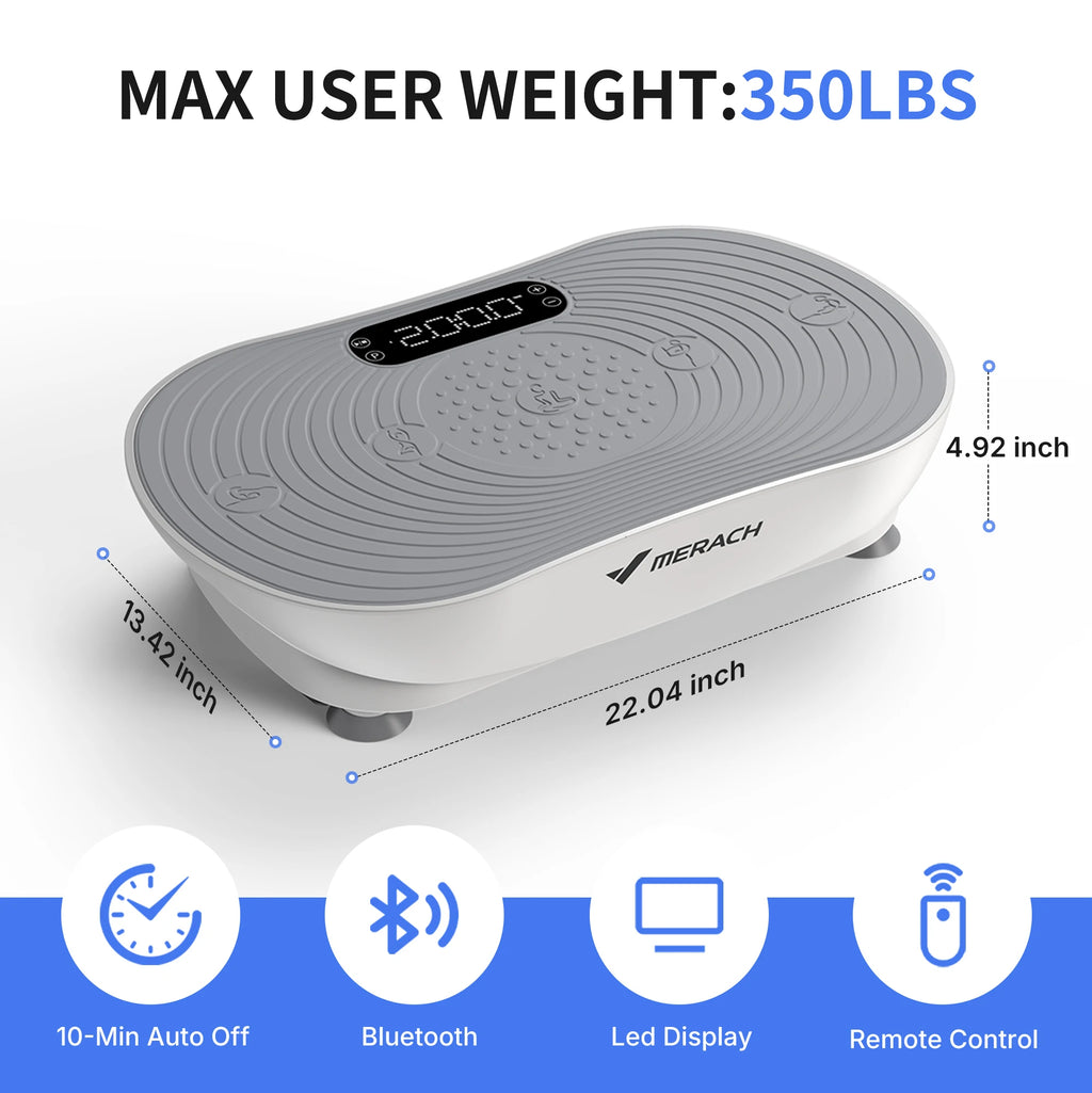 Merach Vibration Plate Exercise Machine with Digital Display Built-in Speakers, Whole Body Workout Weight Loss 350lbs Capacity for Lymphatic Drainage Home Fitness Equipment