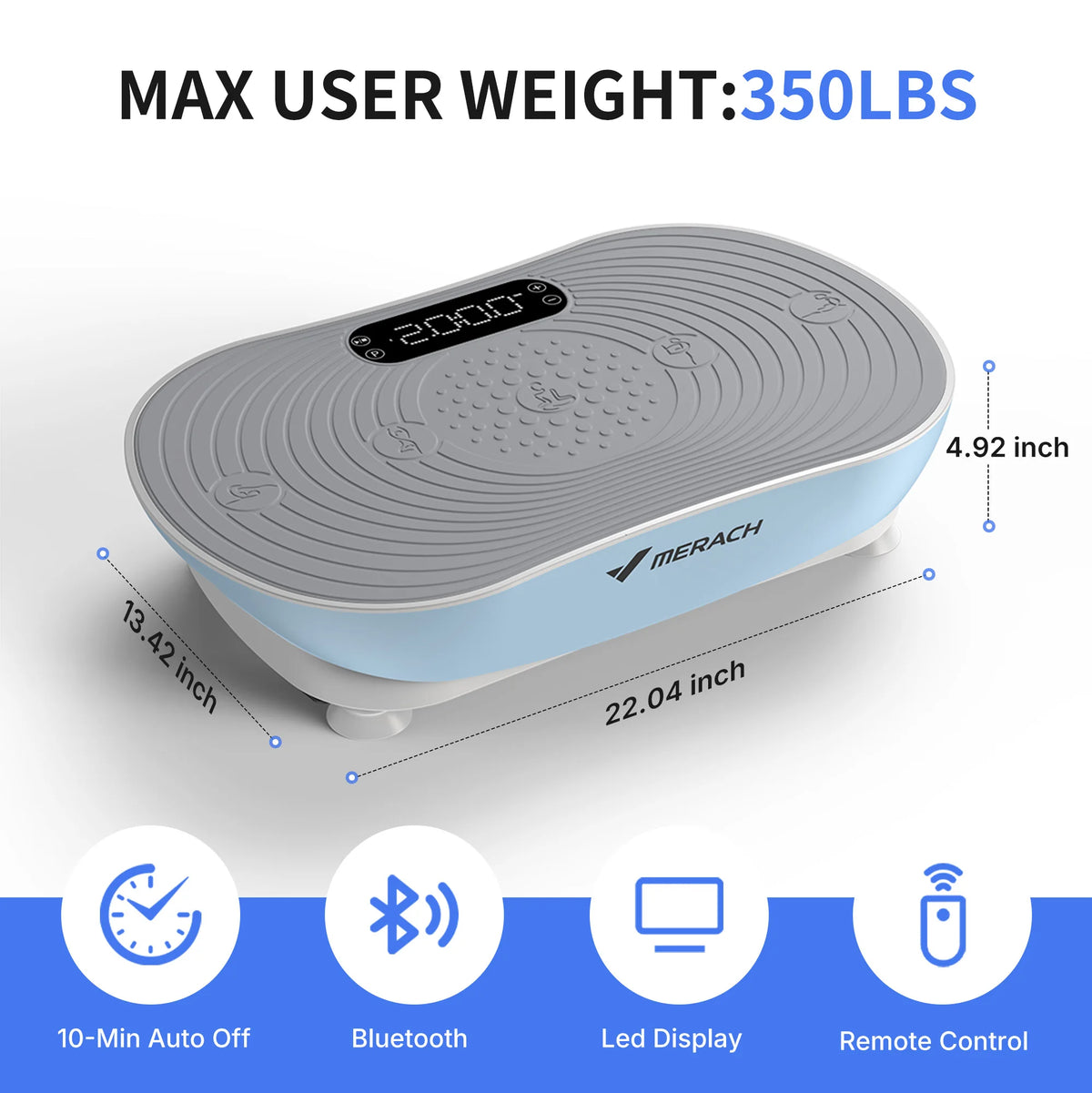 Merach Vibration Plate Exercise Machine with Digital Display Built-in Speakers, Whole Body Workout Weight Loss 350lbs Capacity for Lymphatic Drainage Home Fitness Equipment