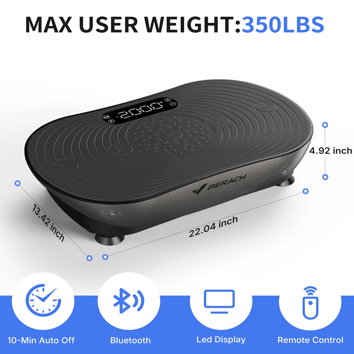 Merach Vibration Plate Exercise Machine with Digital Display Built-in Speakers, Whole Body Workout Weight Loss 350lbs Capacity for Lymphatic Drainage Home Fitness Equipment