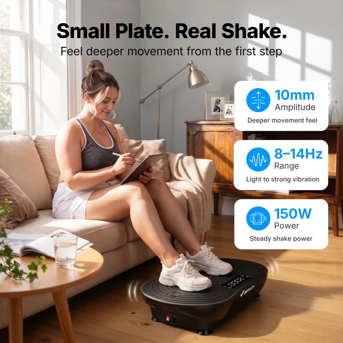 Merach Vibration Plate Exercise Machine with Digital Display Built-in Speakers, Whole Body Workout Weight Loss 350lbs Capacity for Lymphatic Drainage Home Fitness Equipment